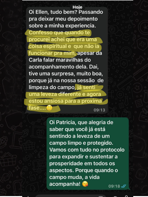 Depoimento de Patrícia, leveza diferente após limpeza energética