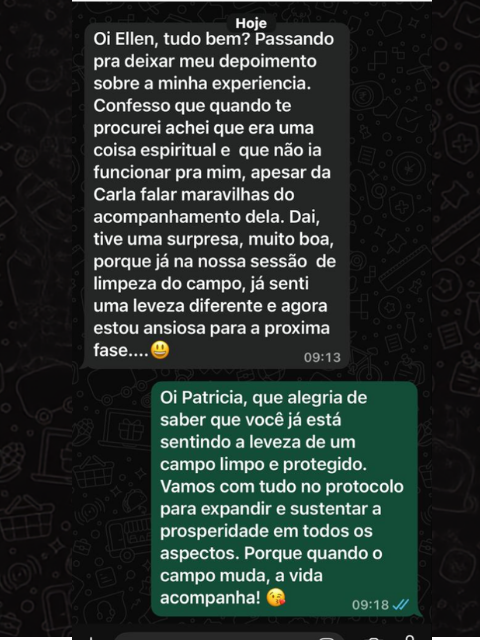 Depoimento de Patrícia, leveza diferente após limpeza energética