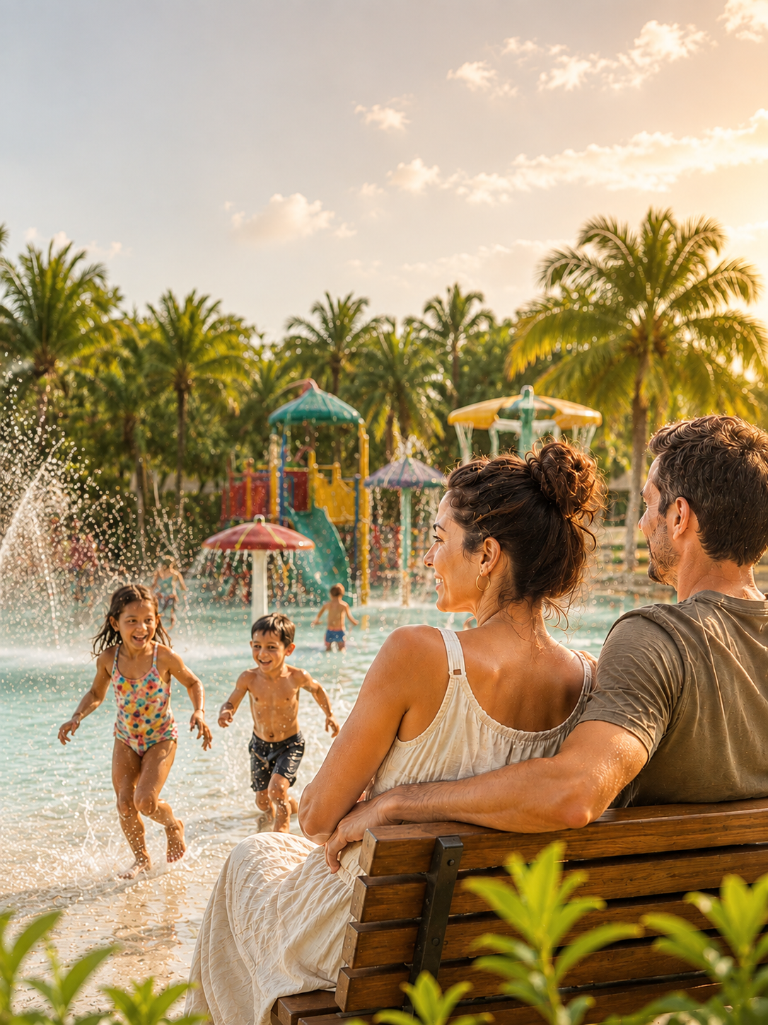 Família aproveitando um dia de lazer no parque aquático